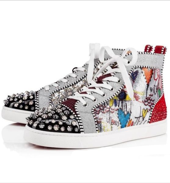 

2018 new ea on red bottom neaker men hoe luxury print ilver pik pik no limit rare tud and rhine tone graffiti