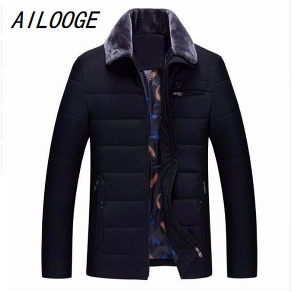 

ailooge 2018 winter male cotton coats new arrival solid color slim fit thick parkas middle-aged male casual jacket, Black