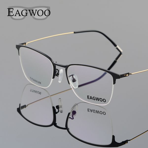 

eagwoo titanium eyeglasses half rim optical frame prescription spectacle wire temple glasses men new slim light eye glasses 5201, Silver