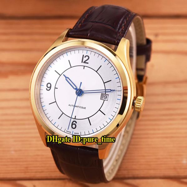 

New 42mm ma ter date 1548530 yellow gold ca e japan miyota 821a automatic white dial men watch leateher trap gent watche