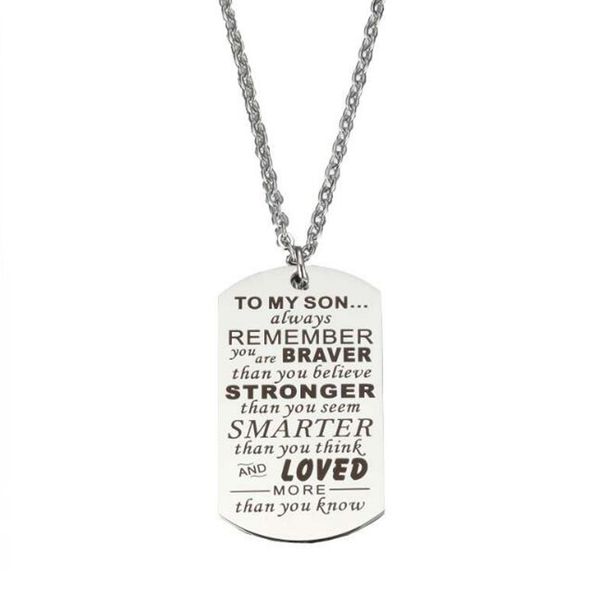 

fashion jewelry accessories always remember to my son dog tags from dad mens boys necklace military chain air force pendant key chain, Silver