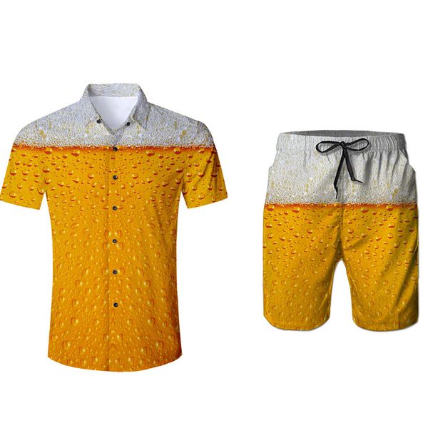 

2018 new causual men set shirt and short pant placket summer shirt half short pantaloni tuta uom beer russia dropship, Gray