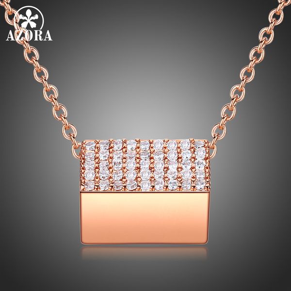 

azora fashion clear cubic zirconia necklaces for women female wedding trendy rectangle pendants jewelry gifts accessories tn0242, Silver