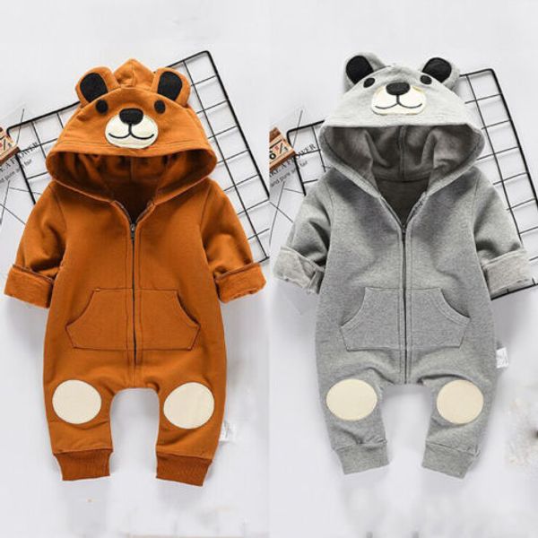 

cute bear newborn infant baby boy girl kid ear hooded romper zipper cartoon patchwork jumpsuit clothes outfit for 0-24m, Blue