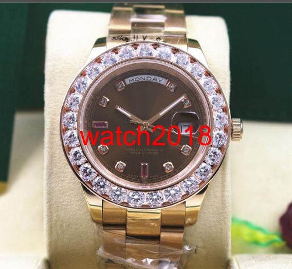Роскошные часы DayDate 118205 Мужские часы Everose Gold Chocolate Diamond Ruby 41MM с большими бриллиантами Автоматические часы с сапфировым стеклом Luminous Me297J