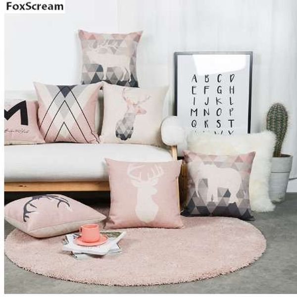 Almofada de estilo nórdico almofadas decorativas cobrem elefante cinza lance travesseiros caso cor-de-rosa cervos geométricos coxim cobertura para sofá 45x45