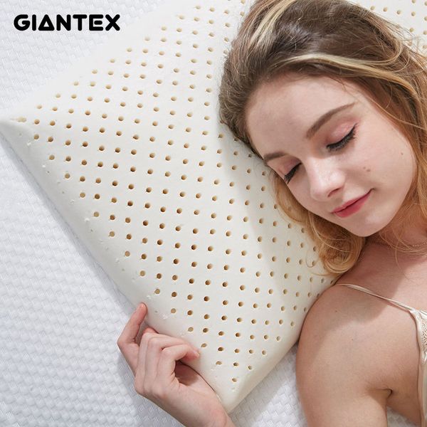 

giantex 60x40cm natural latex pillow sleeping bedding cervical massage pillow health neck bonded head care memory u1177