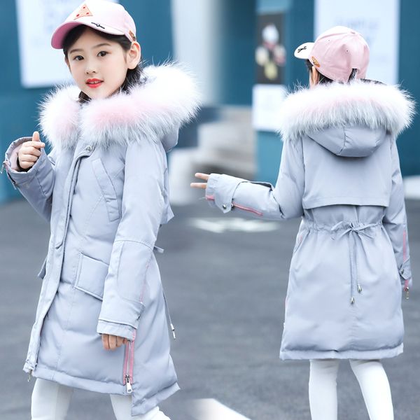

warm kids down jacket for girl children's cold winter jackets girl coat long pattern child girls clothes parka -10-30degree, Blue;gray