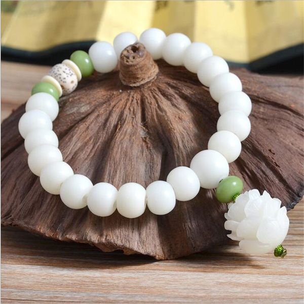 

tibetan buddha mala beads bracelet cream lotus natural white bodhi seed olive nut rosary prayer yoga meditation jewelry, Black