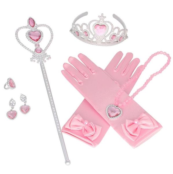 Prinzessin Mädchen verkleiden sich Partyzubehör Geschenkset Handschuhe Zauberstab Tiara Halskette Ring Ohrringe Tiara Zepter Abenteuer Cosplay Requisiten Weihnachtsgeschenk