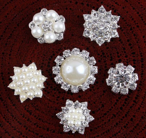 Flat Back Rhinestoned Pearls Flowers Shape Bottons Boutique