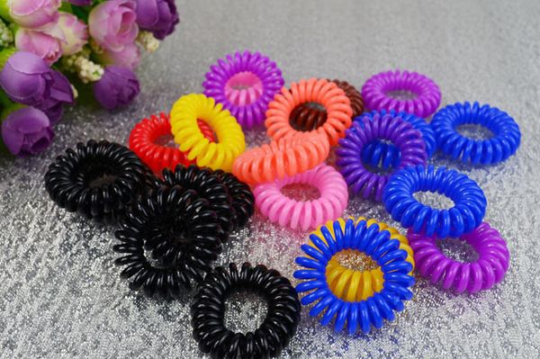 

wholesale-10pcs women girl colorful elastic rubber hairband rope ponytail holder telephone wire rope hair tie band accessories xth040-3, Slivery;white