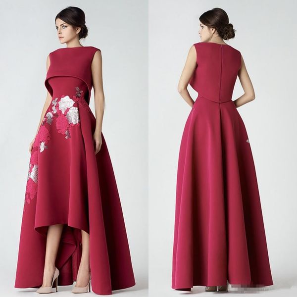 

2018 новый красный высокий низкий платья выпускного вечера saiid kobeisy jewel декольте line платья партии дешевые аппликация вечерняя одежд, Black