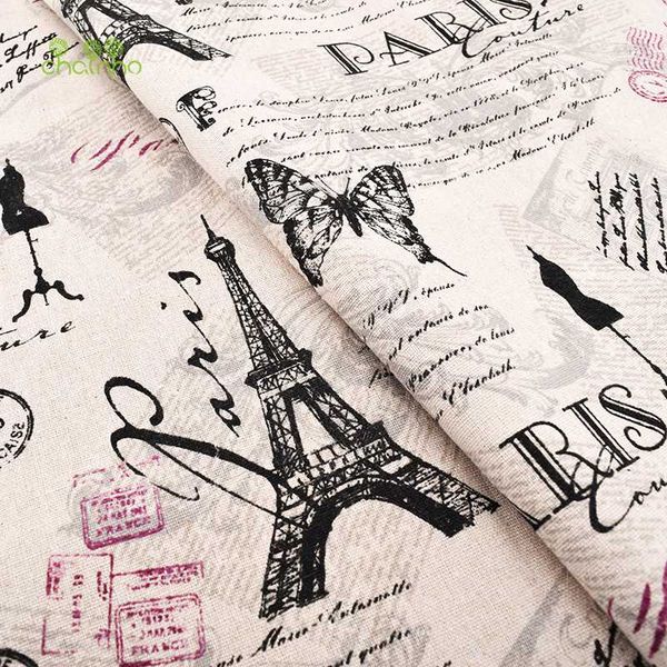 

printed cotton linen fabric for quilting,diy sewing,sofa,curtain,bag,cushion,furniture cover material,eiffel tower,half meter, Black;white