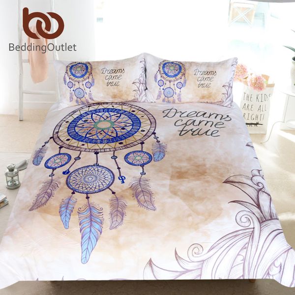 

beddingoutlet dreamcatcher bedding set  feathers print duvet cover bohemian bedclothes 3pcs dreams came ture home textiles