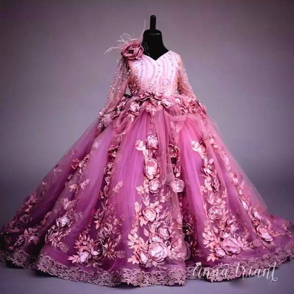 

luxury beads flower girls dress lace applique long sleeve handmade flower girls pageant dress gorgeous fluffy tulle ball gown birthday dress, White;blue