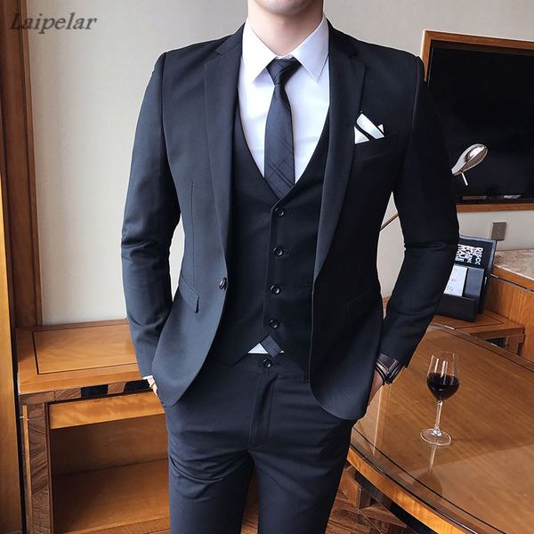 

blazers pants vest 3 pieces sets / 2018 fashion new men's casual boutique business wedding groom suit jacket trousers waistcoat, White;black