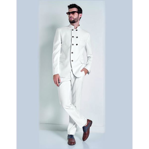 

2017 new stand collar white mens suits men's formal party prom wear cool men tuxedos slim men suit (jacket+pants+tie, White;black