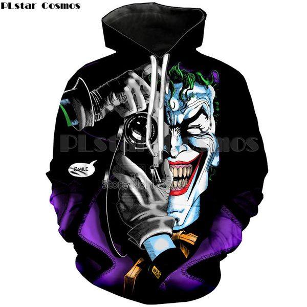 

plstar cosmos new men's sweatshirts the joker suicide squad 3d hoodie men/women hip hop hoodies clown printing pullovers, Black