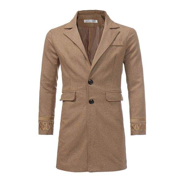 

casual fashion long woolen winter coats slim long sleeve turn down collar wool coat and jacket single breasted men overcoat, Black