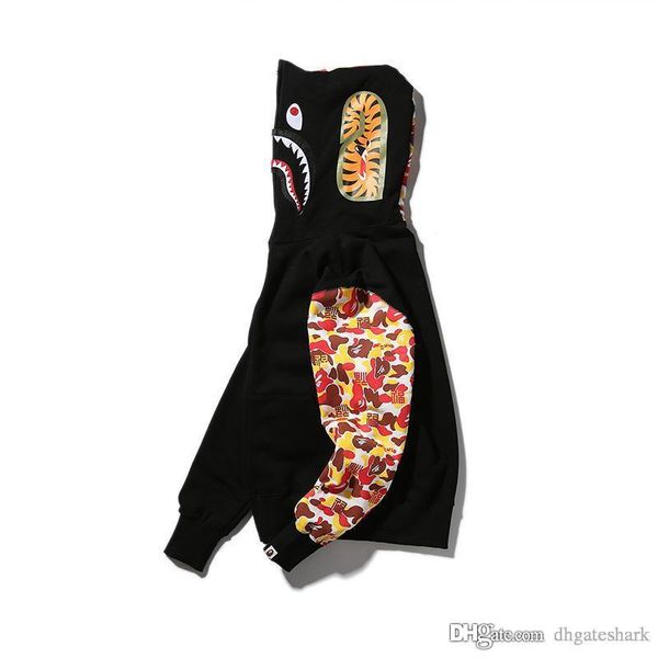 

new 19bape men black gray camo shark hoodies fashion harajuku cool fun cartoon sweater jacket full zip hoodie fleece cardigan sweatshirt top