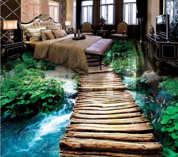 

bridge water bath 3d floor three-dimensional painting floor mural wallpaper