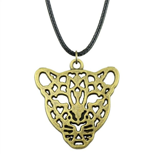 

wysiwyg 5 pieces leather chain necklaces pendants choker collar vintage necklace handmade leopard head 28x26mm n6-a11666, Golden;silver