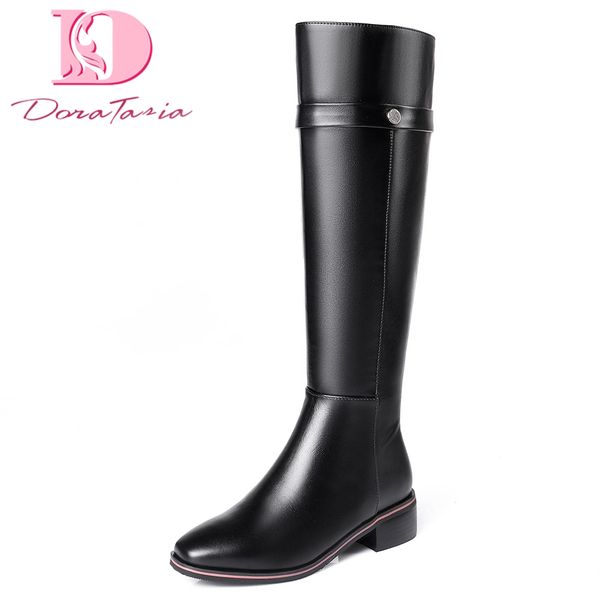 

doratasia brand new plus size 33-42 genuine leather women's boots shoes woman cow leather zip up knee high boots woman shoes, Black