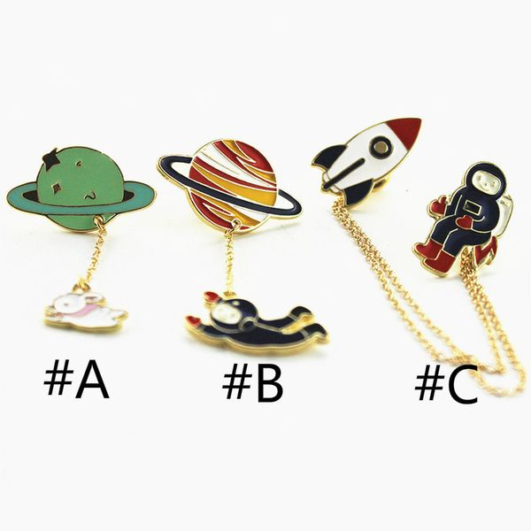 

three style astronauts/earth/rabbit girl enamel animal planet brooches women badges clothes pins wholesale, Gray