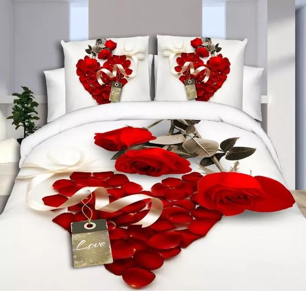 Hot Sale 3d Bedding Sets Duvet Cover Set Queen Twin King Bed Set Red Rose Lily Nice Bedclothes Romantic White Duvet Cover Queen Unique Duvet Covers