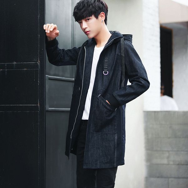 

4xl 2018 autumn men's windbreaker long spring coat hooded cowboy clothing korean version of self-cultivation trend youth coat, Tan;black