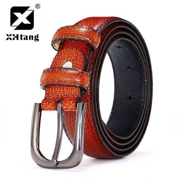 

xhtang brand 2018 new men pu faux leather causal pin buckle belt for women men waistband strap brand vintage design, Black;brown