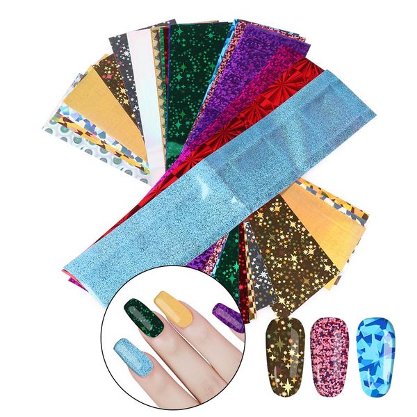 

20 types/set holographic starry sky nail folies nail art transfer stickers decal mode art foil paper 3d diy tips decoration, Black