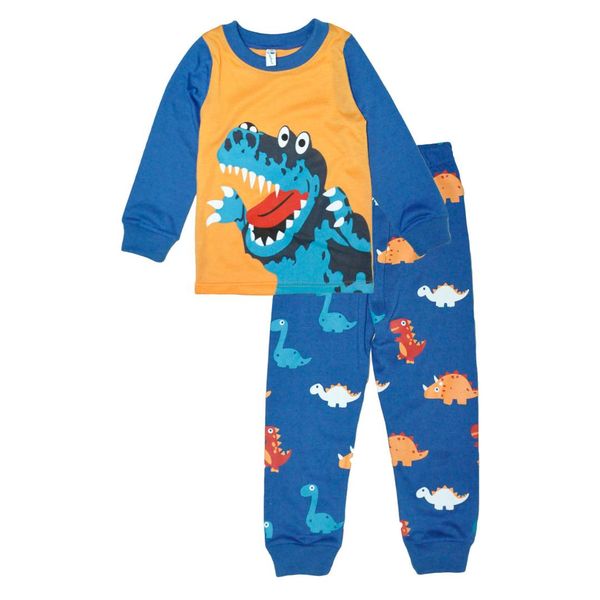

kids pajamas sets boys dinosaur pattern night suit children cartoon sleepwear children pyjamas kids 100% cotton nightwear 2-7y, Blue;red