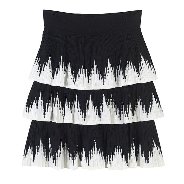 

sruilee brand design striped cake skirt tutu 2018 new summer women skirt splice knit black mini runway faldas saia jupe