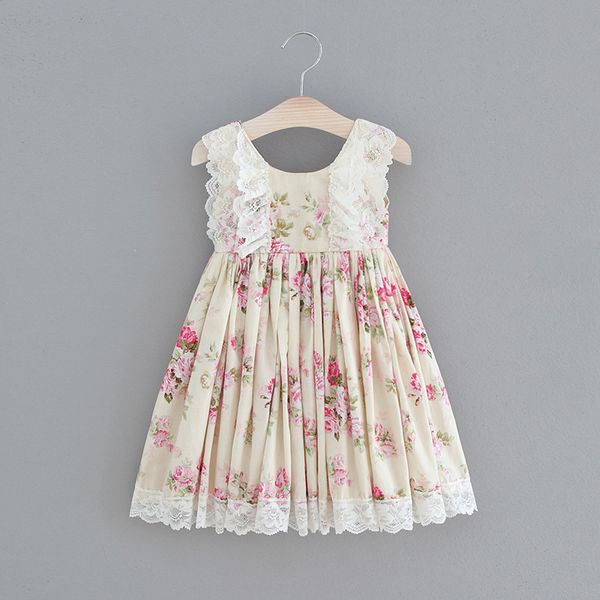 

baby girls floral print lace ruffles dresses 2018 new summer party dress candy color cotton fashion western cute children dress z11, Red;yellow