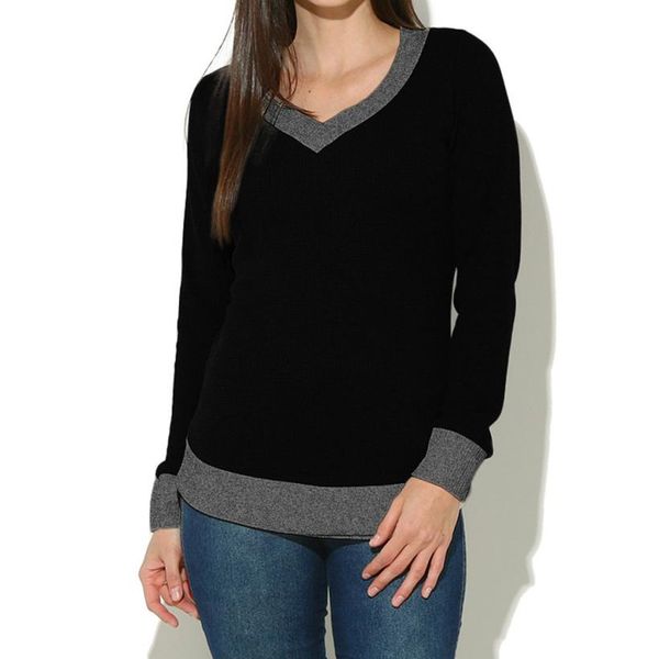 

womail women v neck long sleeve casual curve hem sweater women fashion blouse 2018 l30802, White;black