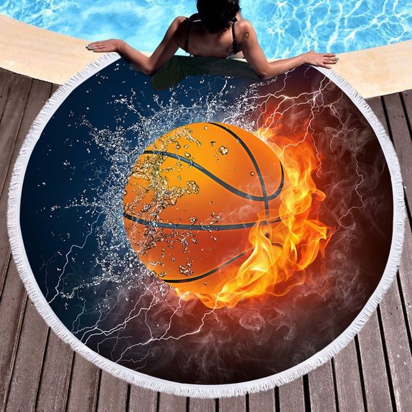 

2018 new bath towel beach thicking round basketball printed beach towel fabric tapestry yoga mat 600g yj53