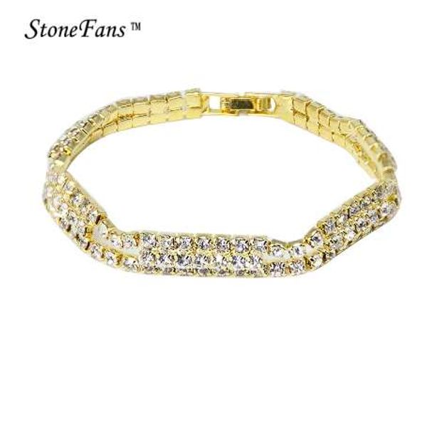

stonefans gold chain bracelet zircon tennis chain bracelet gold silver color copper material iced out row chain hip hop bracelet, Black