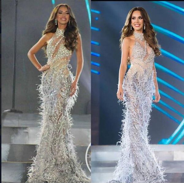

evening dress high necke mermaid off shoulder feather crystals yousef aljasmi prom dress ball gown cool dazzling u, Red