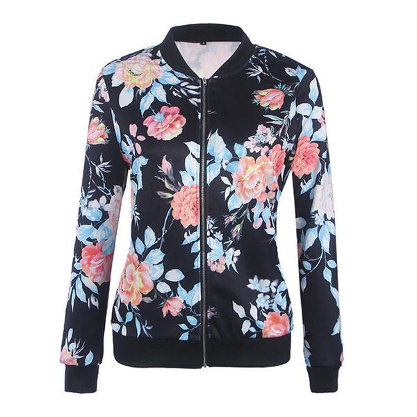 

missky women floral long sleeve jacket colorful casual slim fit short coat top, Black;brown