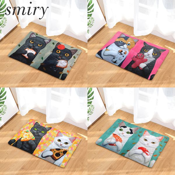

smiry welcome home door mats light soft cute funny cartoon eating cats pattern rugs water absorption bedroom foot pad decor