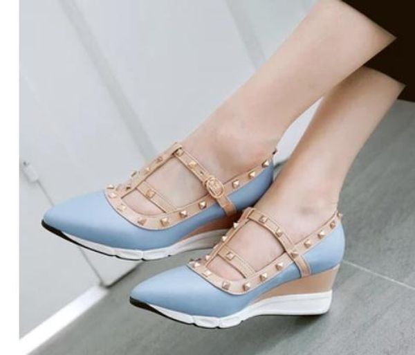 

send autumn new style pointed end rivets slope heel women's shoes, Black