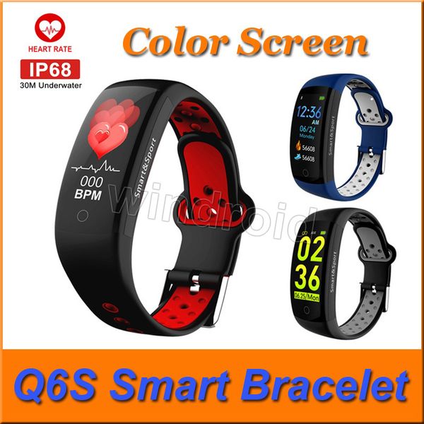 Q6S Smart Armband horloge kleurenscherm HR Hartslagmeter Polsband Waterdicht IP68 Activity Tracker Slimme band voor Android IOS goedkoop 30pc