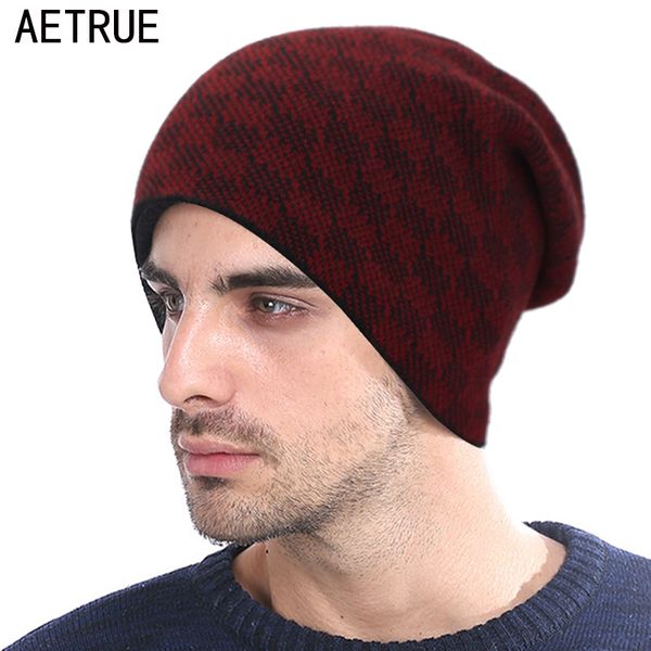 

aetrue fashion knitted hat winter beanie men women caps warm thick bonnet mask wool skullies beanies winter hats for men hat