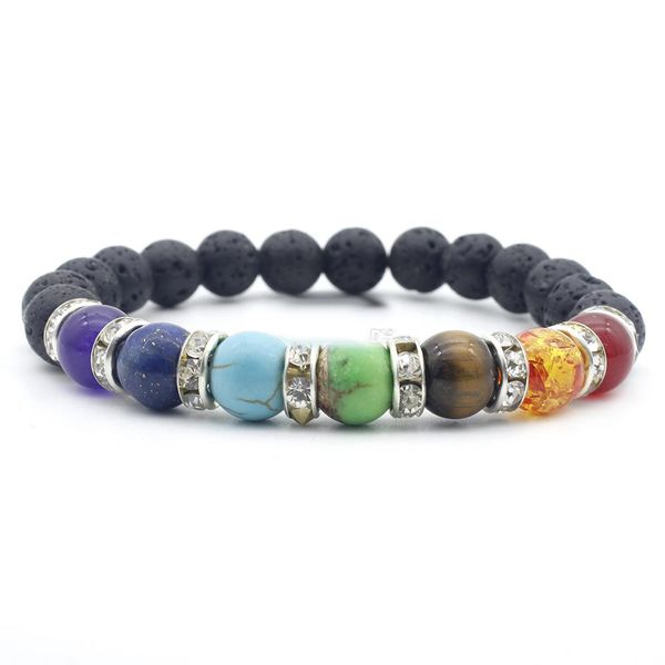 

new styles natural lava stone chakra bracelet volcanic rock stone aromatherapy essential oil diffuser bracelet for women men, Golden;silver