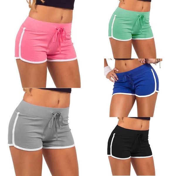 

fast drying drawstring women sport running shorts anti emptied cotton contrast elastic waist shorts gym yoga 2018 new, Black;blue