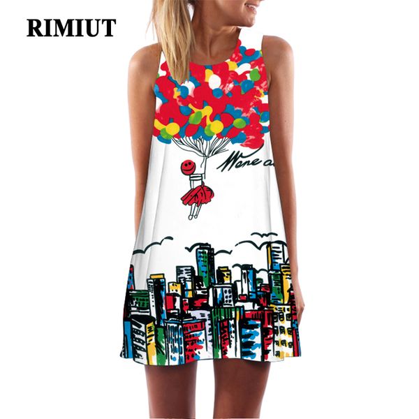 

rimiut 2018 new digital printed multi- sleeveless loose dress casual women summer beach mini dresses plus size s - 2xl, White;black