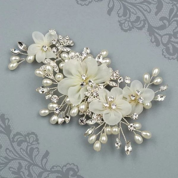 

свадебная прическа, цветочный свадебный гребень для волос, свадебная прическа, горный хрусталь, жемчуг, цветок, Silver