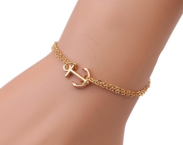 

trendy womens bracelets anchor charm alloy silver gold filled womens link bracelets anchor pendant hand chain, Golden;silver